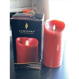 Luminara Cinnamon Scented Flameless Pillar Wax Candle Burgundy w. Timer 3.5"x7"